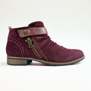 Earth Avani 2 Buckeye Ankle Booties Womens 8.5 Burgundy Suede Ruched